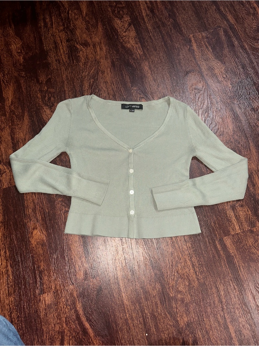 LOFT Mint Green Ribbed V-Neck Button Cardigan